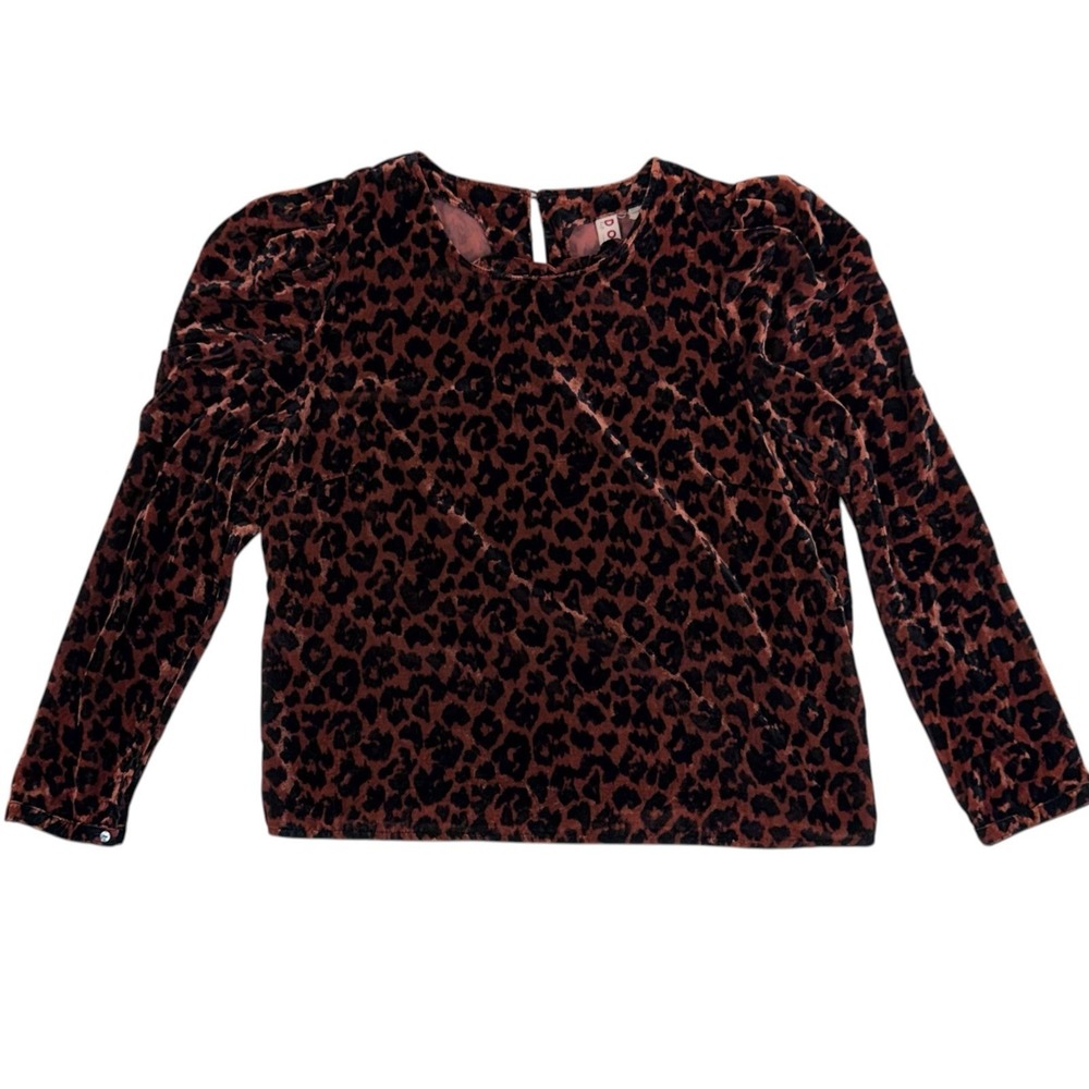 Anthropologie Dolan Womens XL Leopard Velvet Top Blouse Puffed Shoulders